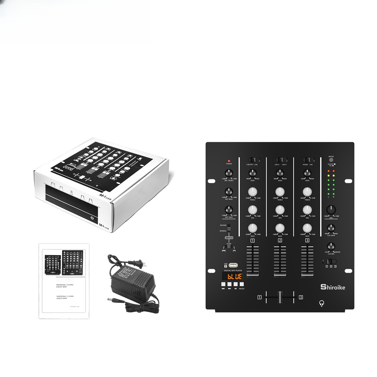 Audio Interface Usb - 4チャンネルDJミキサー、プロフェッショナルKTVステージオーディオミキシングコンソール、4チャンネル、USBインターフェース、内蔵エフェクト、DJ機器