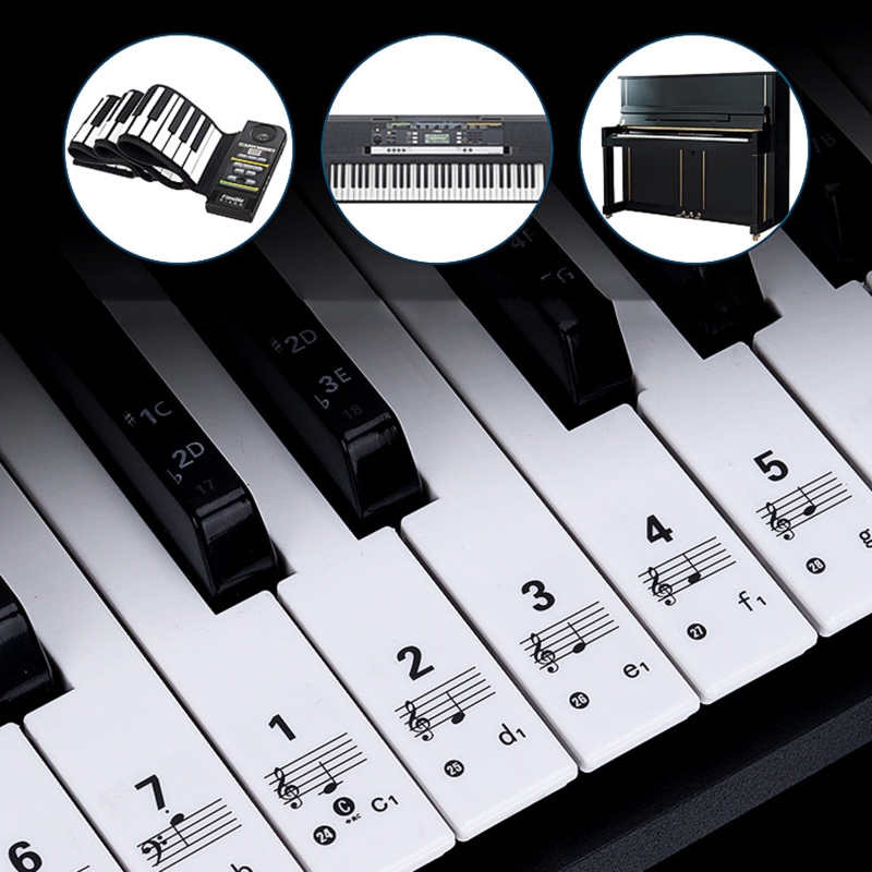 Keyboard Piano 61 Key - 透明な取り外し可能なピアノキーボードステッカー、薄くてカラフルな大きな文字付き、88/61/54キー用、ピアノ初心者用ツール