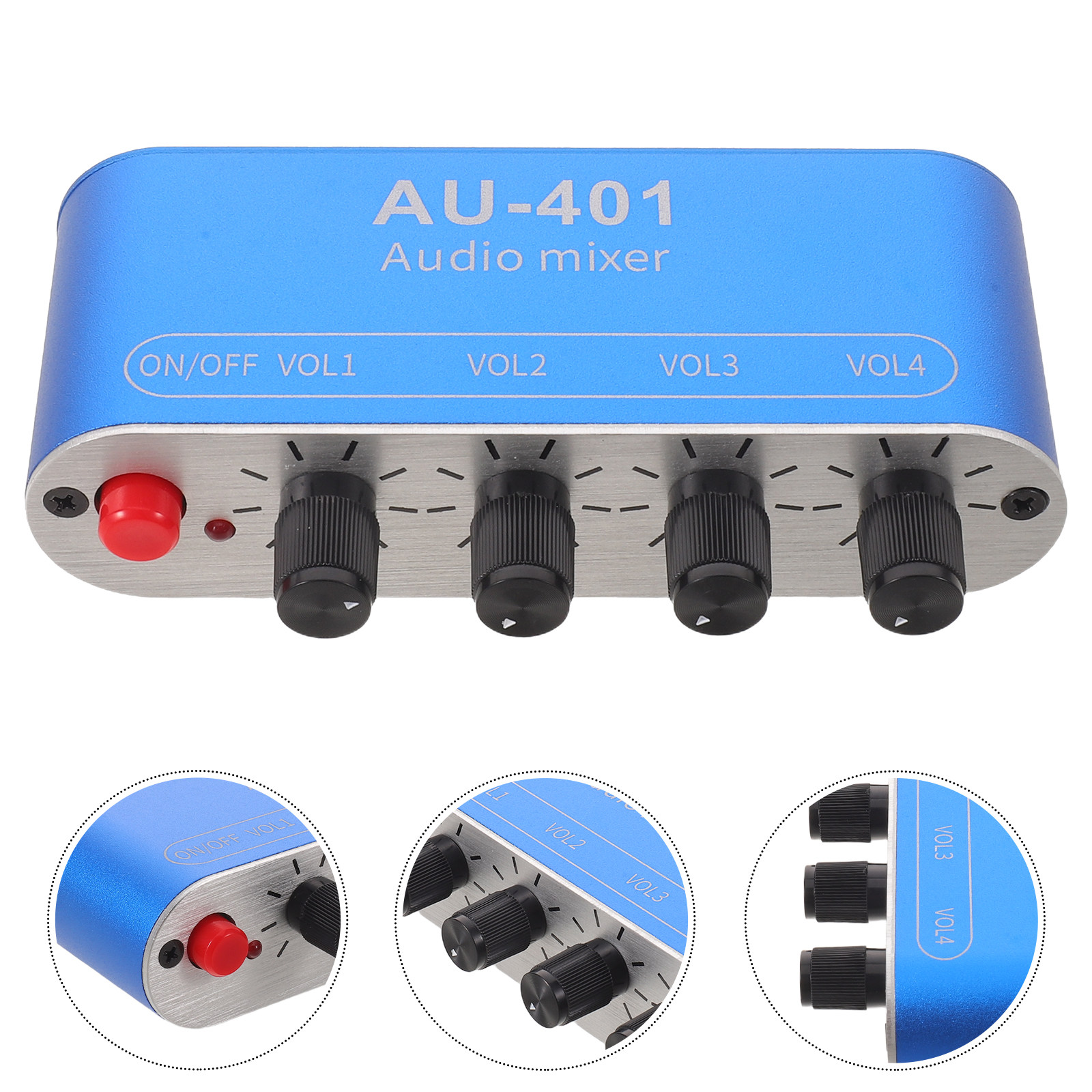 Portable Amplifier Mini - 4チャンネルオーディオミキサー コンパクトステレオミニ 3.5mm入力 ポータブルサウンドミキサーデバイス 音楽ミキシングアンプ ボリュームコントローラー