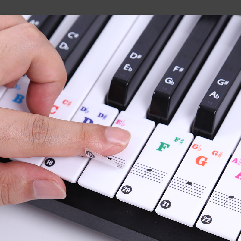 Keyboard Piano 61 Key - 透明ピアノキーボードステッカー 49/54/61/88鍵 取り外し可能な音符デカール 電子ピアノスペクトラムステッカー シンボル