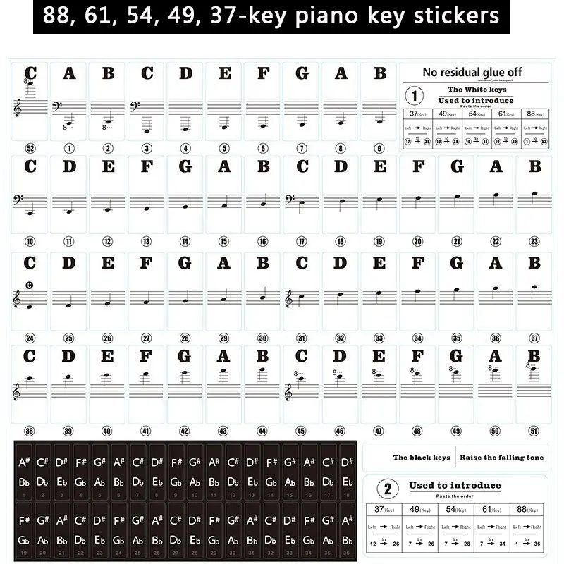 1PC ピアノトレーニングステッカー 37/49/54/61 - Keyboard Piano 61 Key のレビューと価格