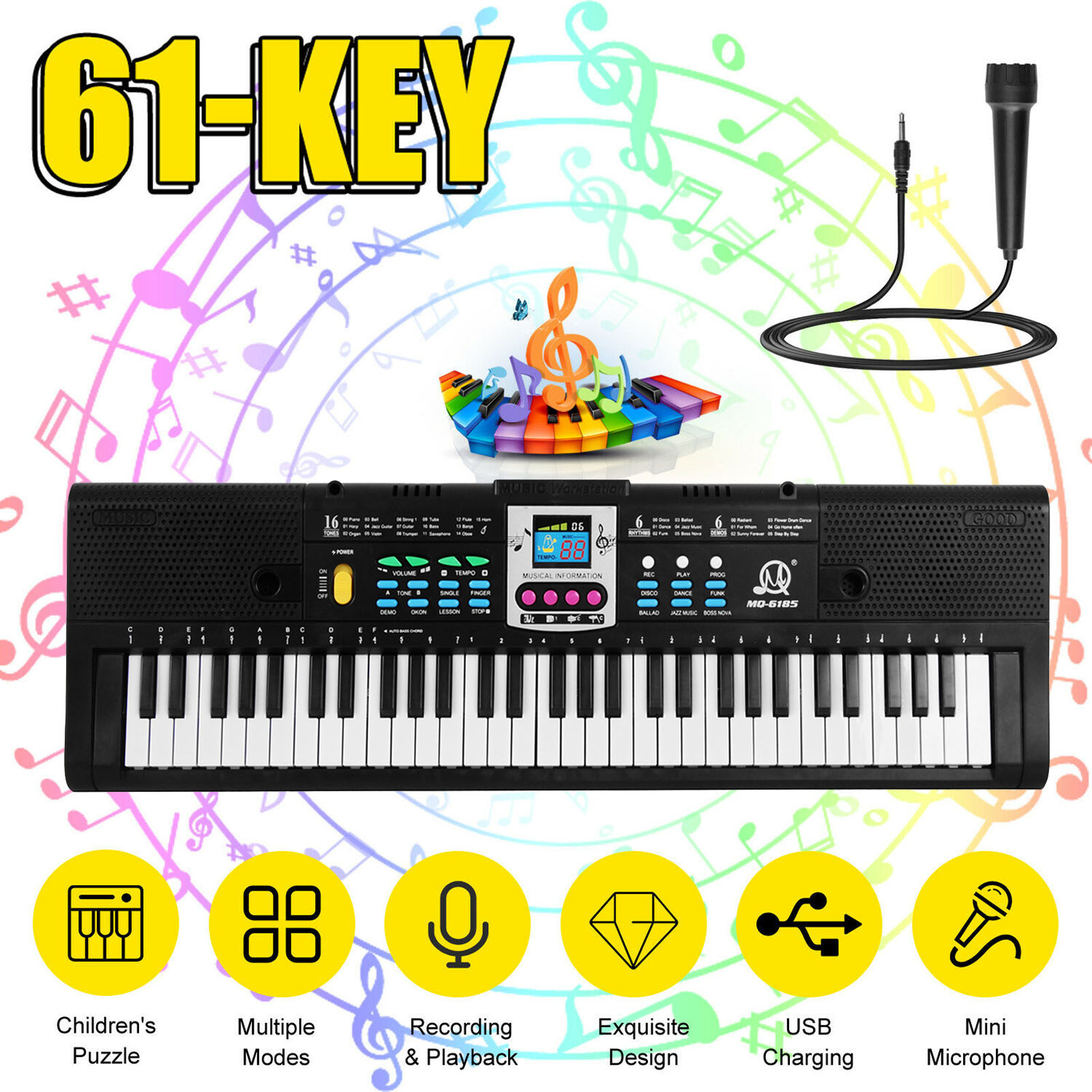 61鍵デジタル音楽電子キーボード、子供用多機能電子ピアノ、マ - Keyboard Piano 61 Key のレビューと価格